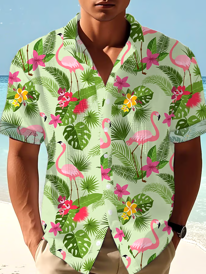 Men's Casual Vacation Hawaiian Waffle Shirt