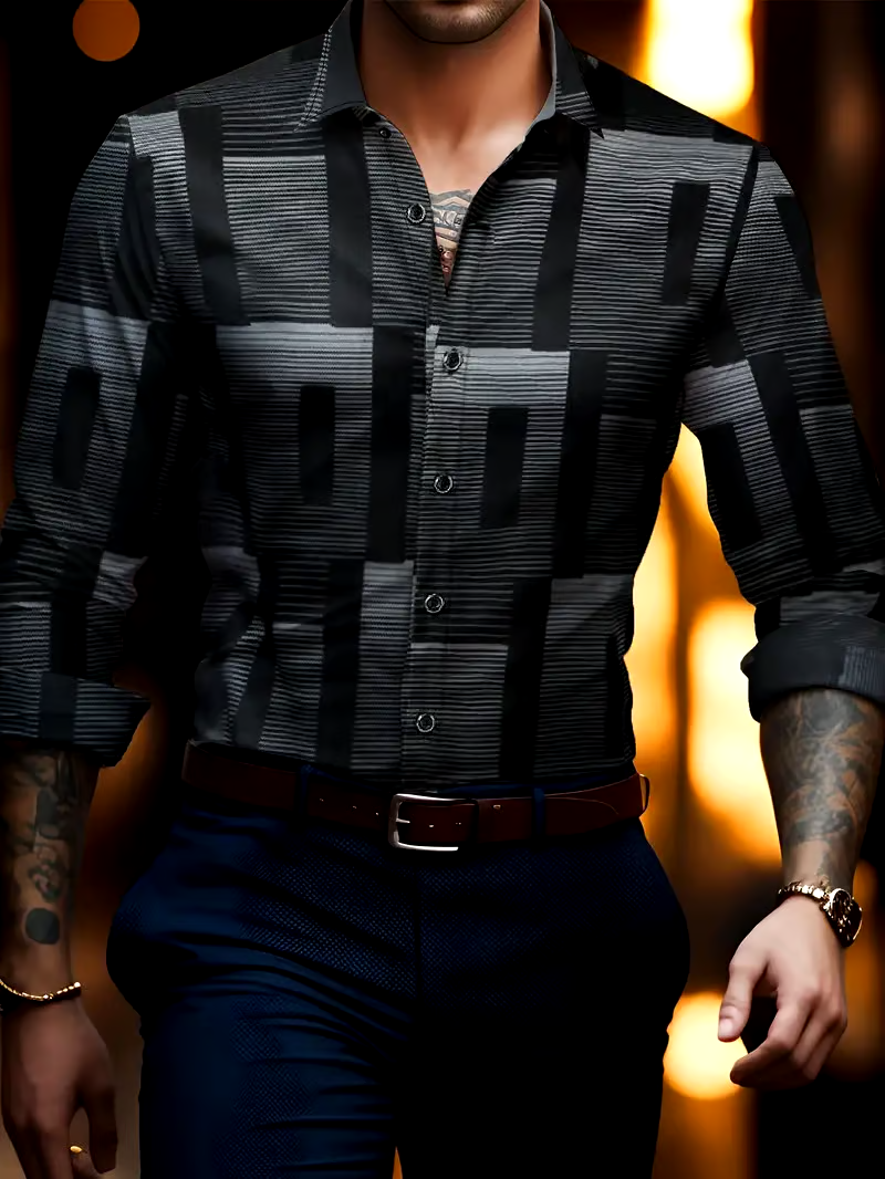 Men's Business Casual Striped Long Sleeve Shirt