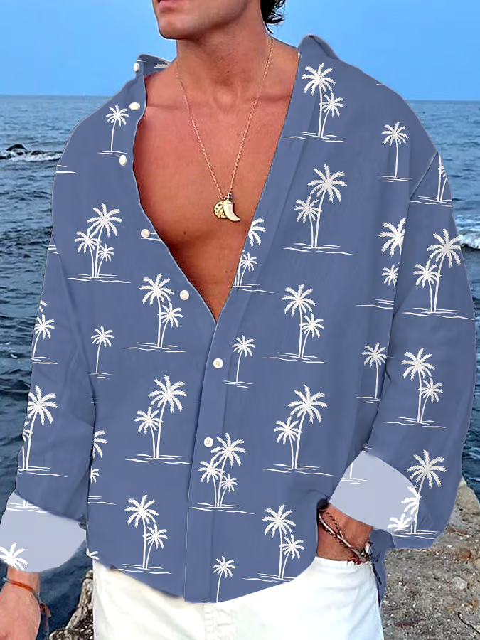 Men's Artistic Coconut Tree Printed Casual Resort Shirt