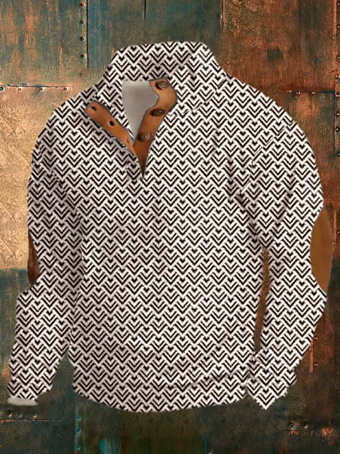 Men's Vintage Print Buttons Casual Sweatshirt