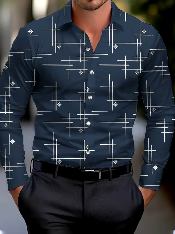 Men's Business Style Geometric Print Shirt